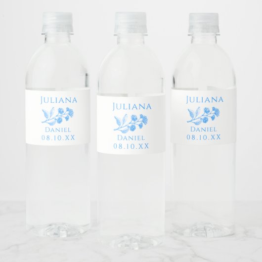 Blauw en wit Bloemen Bruiloft Water Fles Labels Waterfles Etiket (Flessen)