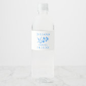 Blauw en wit Bloemen Bruiloft Water Fles Labels Waterfles Etiket (Voorkant)