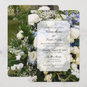 blauw en wit bloemen bruiloftsinvitation kaart (Voorkant / Achterkant)