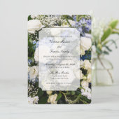 blauw en wit bloemen bruiloftsinvitation kaart (Staand voorkant)