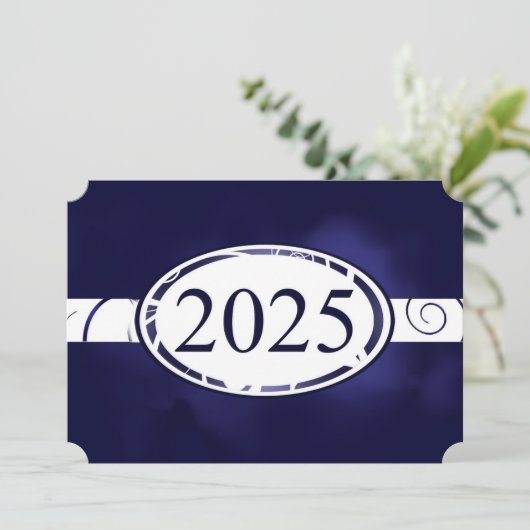 Blauw en wit Bloemen Button 2025 Kaart (Staand voorkant)