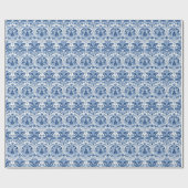 Blauw en wit Bloemen Damast Spaans Tegel Cadeaupapier (Vlak)