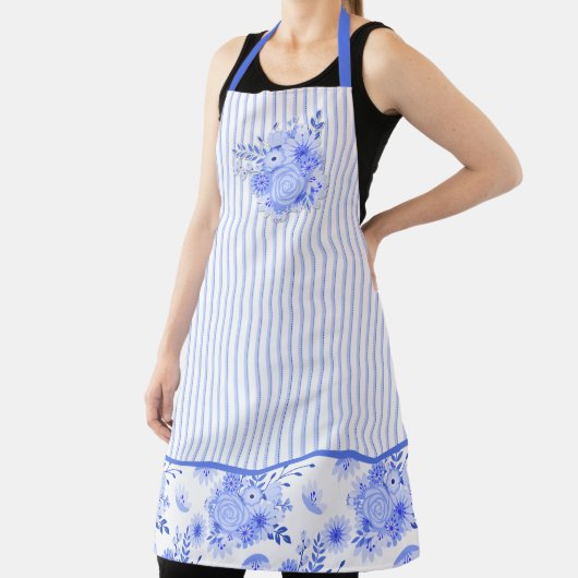 Blauw en wit Bloemen en Strepen Schort (Insitu)