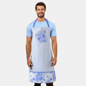 Blauw en wit Bloemen en Strepen Schort (Gedragen)