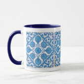 Blauw en Wit Bloemen Faux Tegel Koffie Mok (Links)