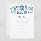 Blauw en Wit Bloemen Fiesta Bruiloft Details Kaart (Voorkant)