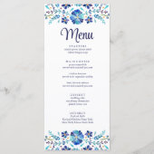 Blauw en wit Bloemen Fiesta Bruiloft Menu Kaart (Voorkant)