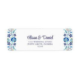 Blauw en Wit Bloemen Fiesta Retouradres Etiket