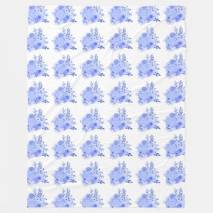 Blauw en wit Bloemen Fleece Deken