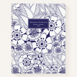 Blauw en wit Bloemen Genaamd Gebed Journal Notitieboek