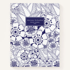 Blauw en wit Bloemen Genaamd Gebed Journal Notitieboek