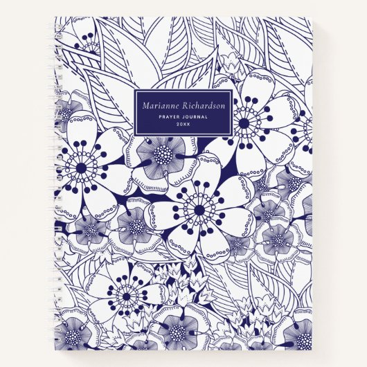 Blauw en wit Bloemen Genaamd Gebed Journal Notitieboek (Voorkant)