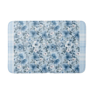 Blauw en wit Bloemen geruit Badmat