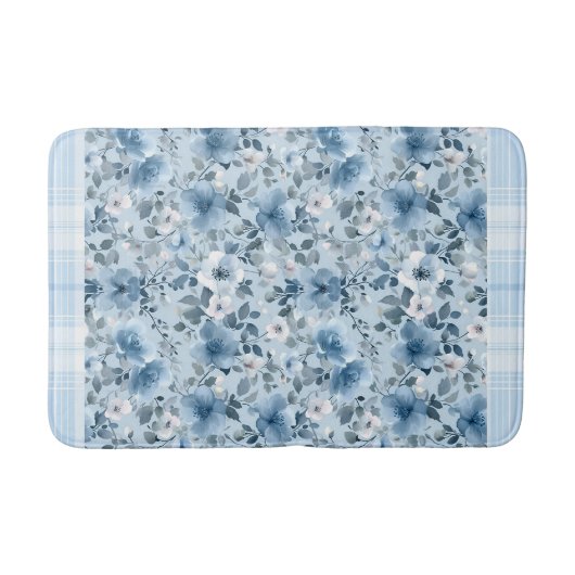 Blauw en wit Bloemen geruit Badmat (Voorkant)