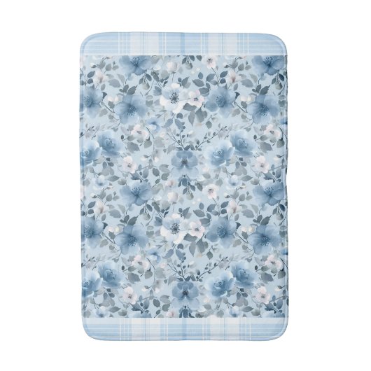 Blauw en wit Bloemen geruit Badmat (Voorkant Verticaal)