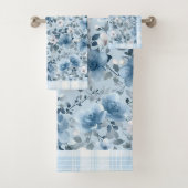 Blauw en Wit Bloemen geruite Badhanddoek Set Bad Handdoek (Insitu)
