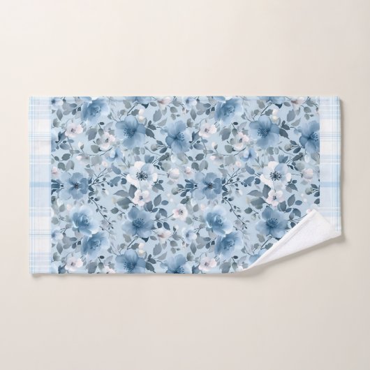 Blauw en Wit Bloemen geruite Badhanddoek Set Bad Handdoek (Handdoek)