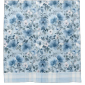 Blauw en wit Bloemen geruite douchegordijn (Voorkant)