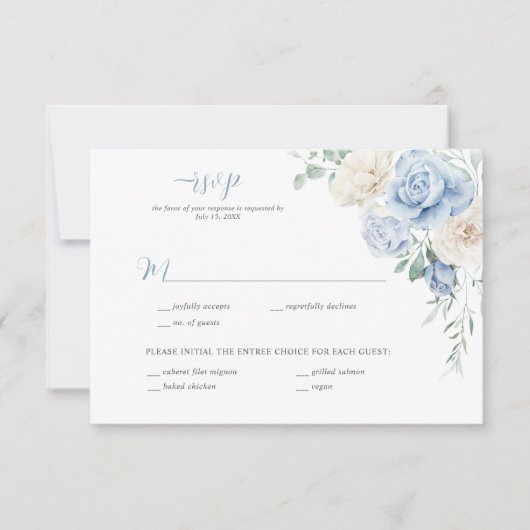 Blauw en wit Bloemen Huwelijk RSVP Kaart (Voorkant)