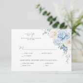 Blauw en wit Bloemen Huwelijk RSVP Kaart (Staand voorkant)