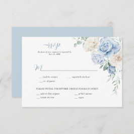 Blauw en wit Bloemen Huwelijk RSVP Kaart