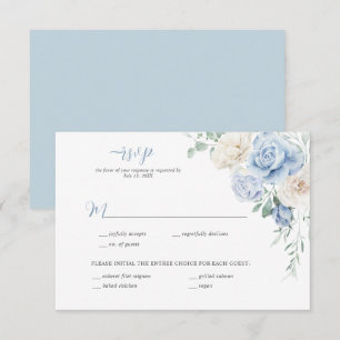 Blauw en wit Bloemen Huwelijk RSVP Kaart