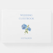 Blauw en Wit Bloemen Hydrangea Bruiloft Gastenboek (Voorkant)