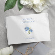 Blauw en Wit Bloemen Hydrangea Bruiloft Gastenboek