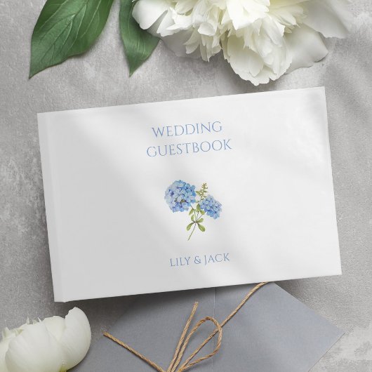 Blauw en Wit Bloemen Hydrangea Bruiloft Gastenboek