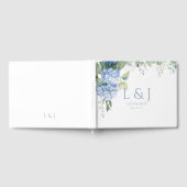 Blauw en Wit Bloemen Hydrangea Bruiloft Gastenboek (Volledig)