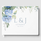 Blauw en Wit Bloemen Hydrangea Bruiloft Gastenboek (Voorkant)