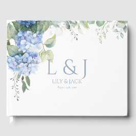 Blauw en Wit Bloemen Hydrangea Bruiloft Gastenboek