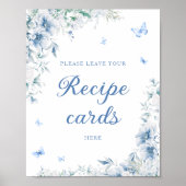 Blauw en wit Bloemen Laat uw recept Kaart hier Poster (Voorkant)