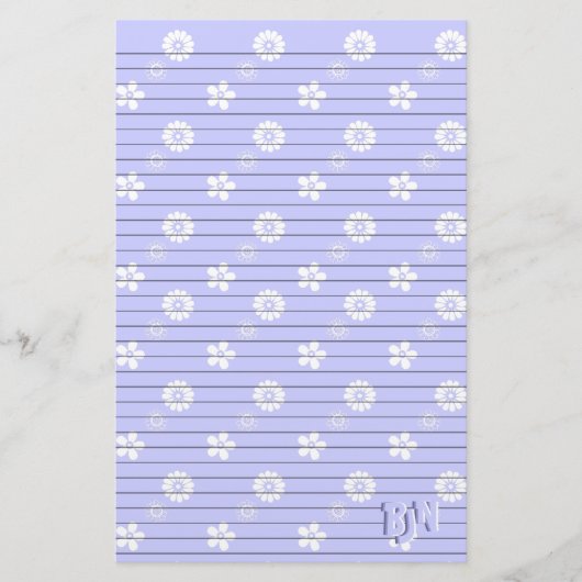Blauw en Wit Bloemen Papier Monogram (Voorkant)