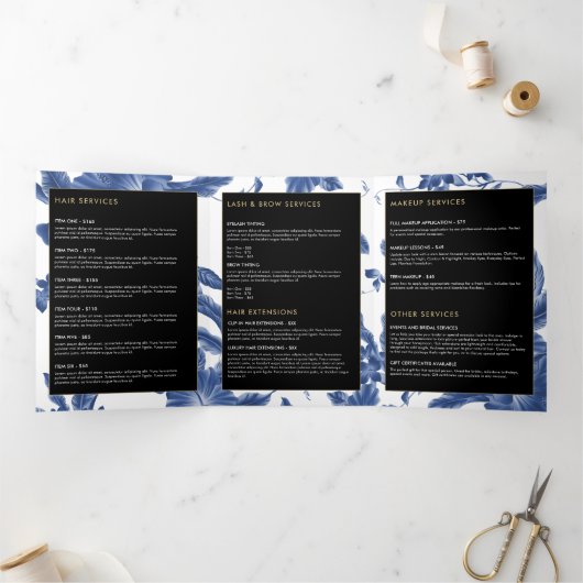  Blauw en Wit Bloemen Patroon Brochure Drieluik Kaart (Binnen)