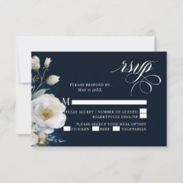 Blauw en Wit Bloemen pioen bruiloft ontwerp RSVP Kaartje