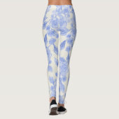 Blauw en wit Bloemen Roos Leggings (Achterkant)