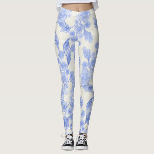 Blauw en wit Bloemen Roos Leggings
