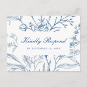 Blauw en Wit Bloemen Rsvp met Script Maaltijd Keuz Uitnodiging Briefkaart (Voorkant)