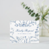 Blauw en Wit Bloemen Rsvp met Script Maaltijd Keuz Uitnodiging Briefkaart (Staand voorkant)