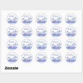 Blauw en wit Bloemen Theepot met Vogels Classic Ronde Sticker (Vel)