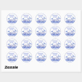 Blauw en wit Bloemen Theepot met Vogels Classic Ronde Sticker (Vel)