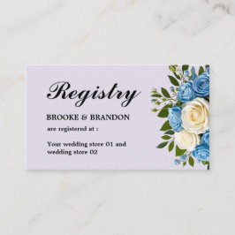 Blauw en Wit Bloemen Trouwregister Informatiekaartje