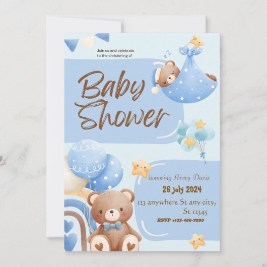 Blauw en Wit Bloemen Uitnodiging (Voorkant)