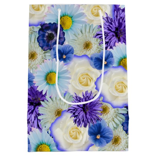 Blauw en wit Bloemen Vrijgezellenfeest Bachelorett Medium Cadeauzakje (Achterkant)
