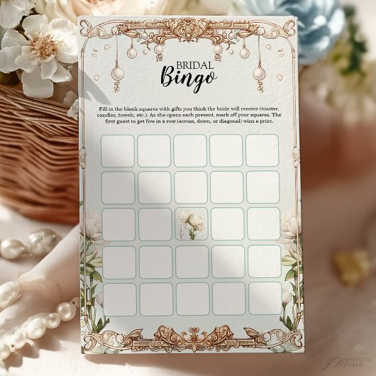 Blauw en Wit Bloemen Vrijgezellenfeest Bingo Spel