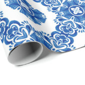 Blauw en wit  Bloemen Waterverf Parijse Cadeaupapier (Rol Hoek)