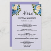 Blauw en Wit Bloemen Wedding Menu Kaart (Voorkant / Achterkant)
