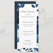 Blauw en Wit Bloemen Wedding Menu Kaart (Voorkant / Achterkant)