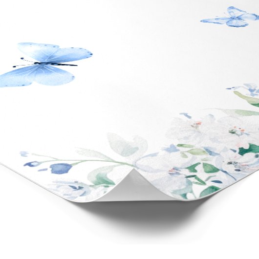 Blauw en wit Bloemen Welkom Bruids Thee Poster (Hoek)